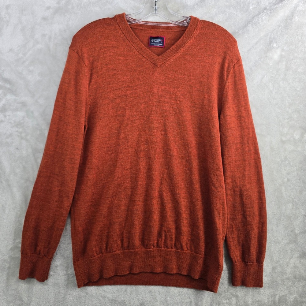 UNTUCKit Men Medium Orange V Neck Fine Merino Wool‎ Sweater